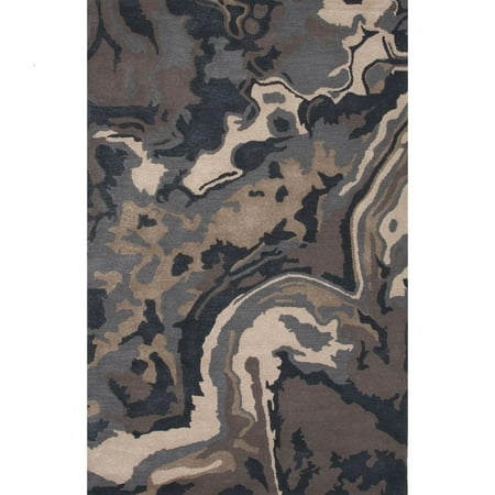 Hanro Woolen Silk - 2' x 3' Charcoal Gray, Black and Tan Alabaster Modern Hand Tufted Wool and Art Silk Area Throw Rug