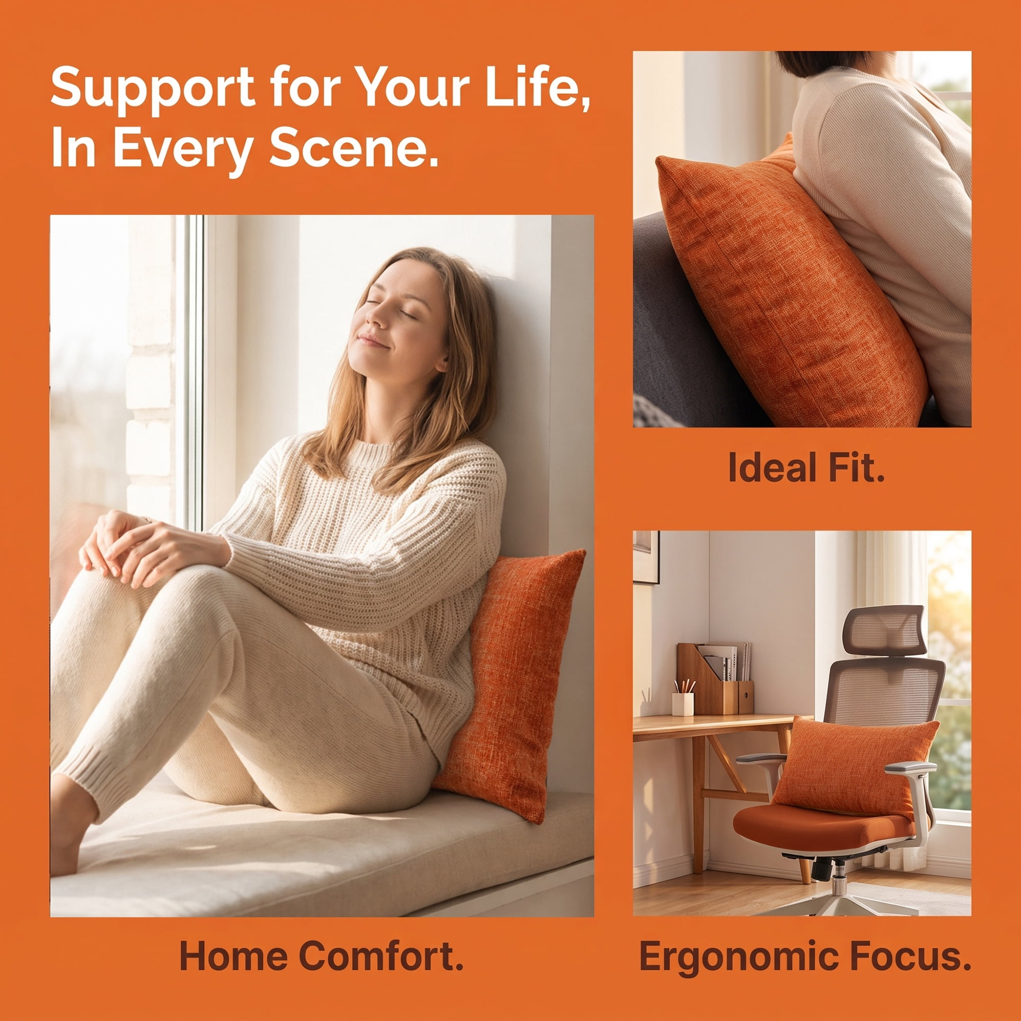 Unique Bargains Lumbar Support Pillow Flax Back Support for Driving Orange 11.8"x19.7"