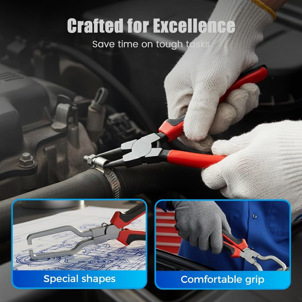 Professional Hose Clamp Kit 6Pcs, Fuel Line Pliers Set, Includes Disconnecting Pliers, Crimping Plier, Cutting Plier, And Wire Strippers for Tackle Wiring, Electrical Repairs, Auto Maintenance (4)