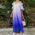 thumbnail image 2 of Mujeres Más Tamaño Manga Corta Tops Off-Hombro Ruffle Puff Manga Maxi Vestido, Vestido de Vacaciones de la Playa Gradiente Flujo para el Resort de Verano, 2 of 9