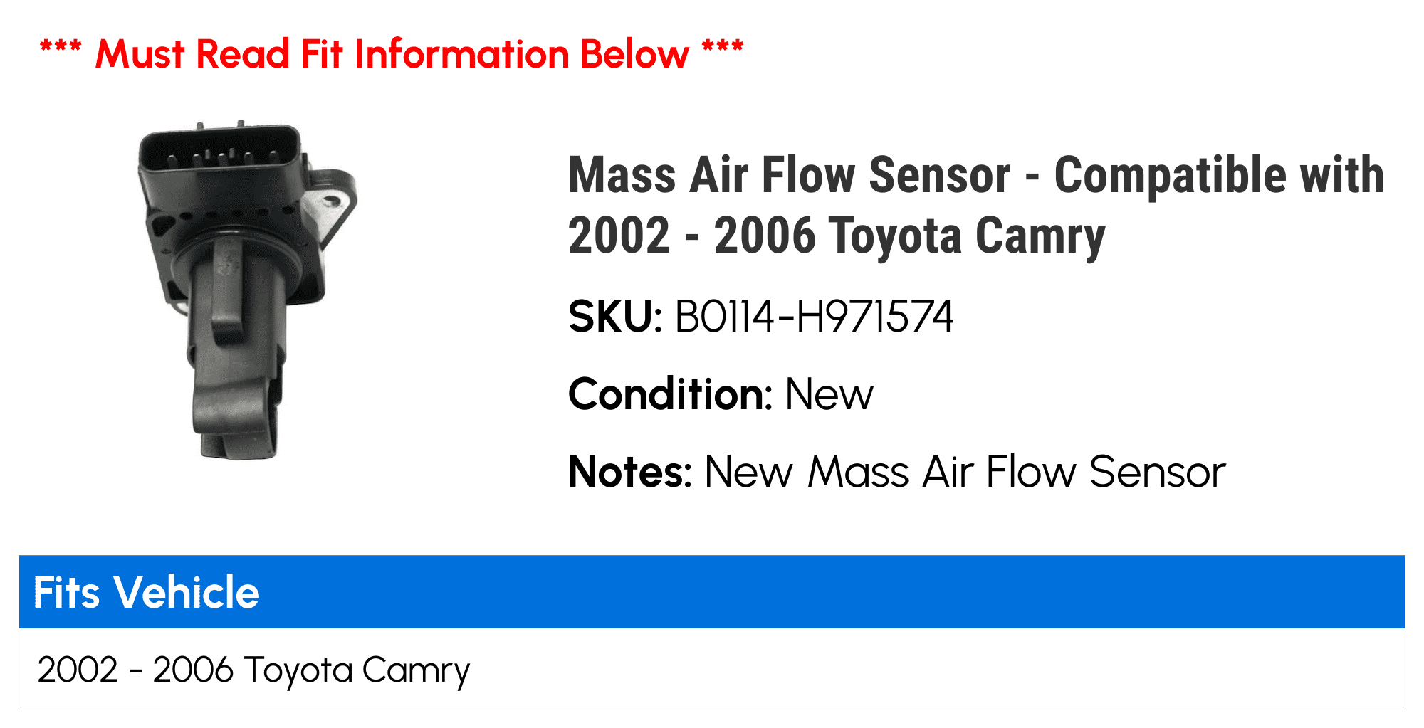 Mass Air Flow Sensor - Compatible with 2002 - 2006 Toyota Camry 2003 2004 2005