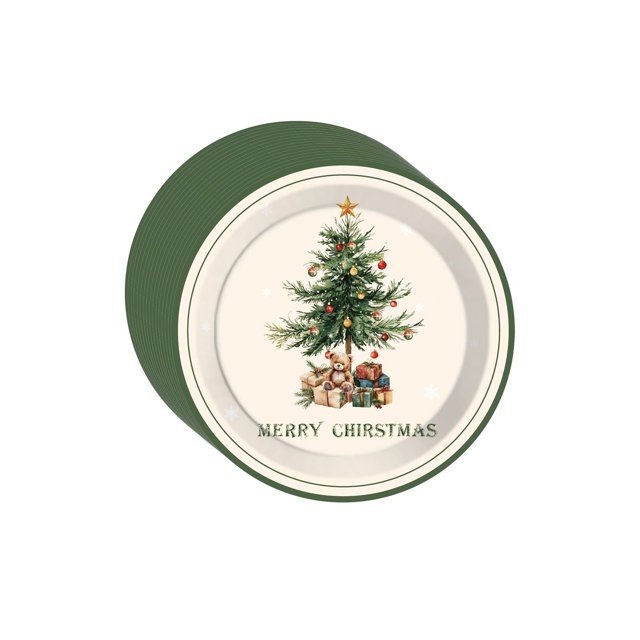 Decoraciones Del Árbol de Navidad 16Pcs Bandeja de Papel de Navidad Placas Circulares Desechables Del Patrón Del Árbol de Navidad Usadas para la Navidad Y las Decoraciones de la Mesa de la Fiesta de C
