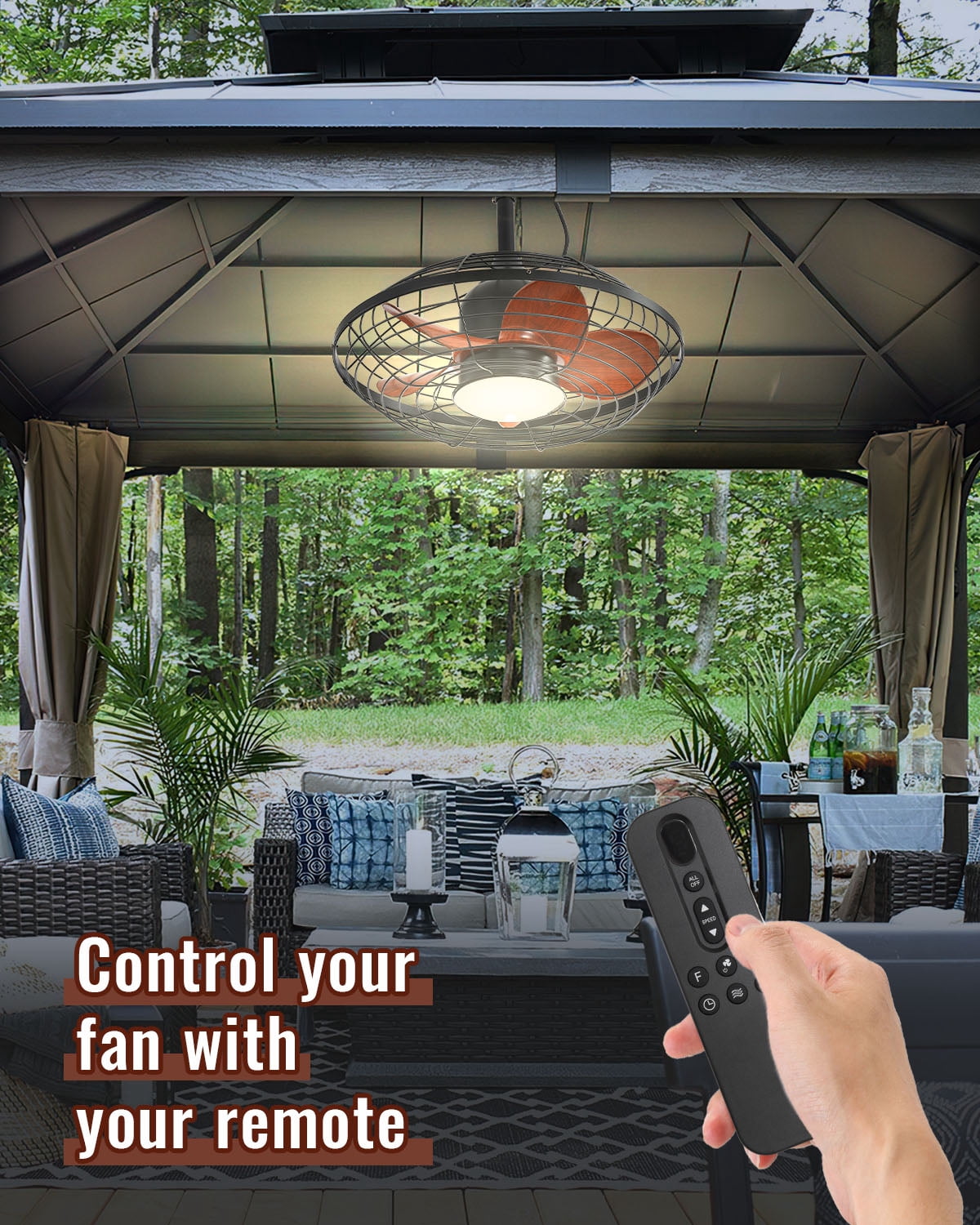 Sofucor 20-Inch Weatherproof Outdoor Ceiling Fan with Black Finish, LED Light, and Remote Control