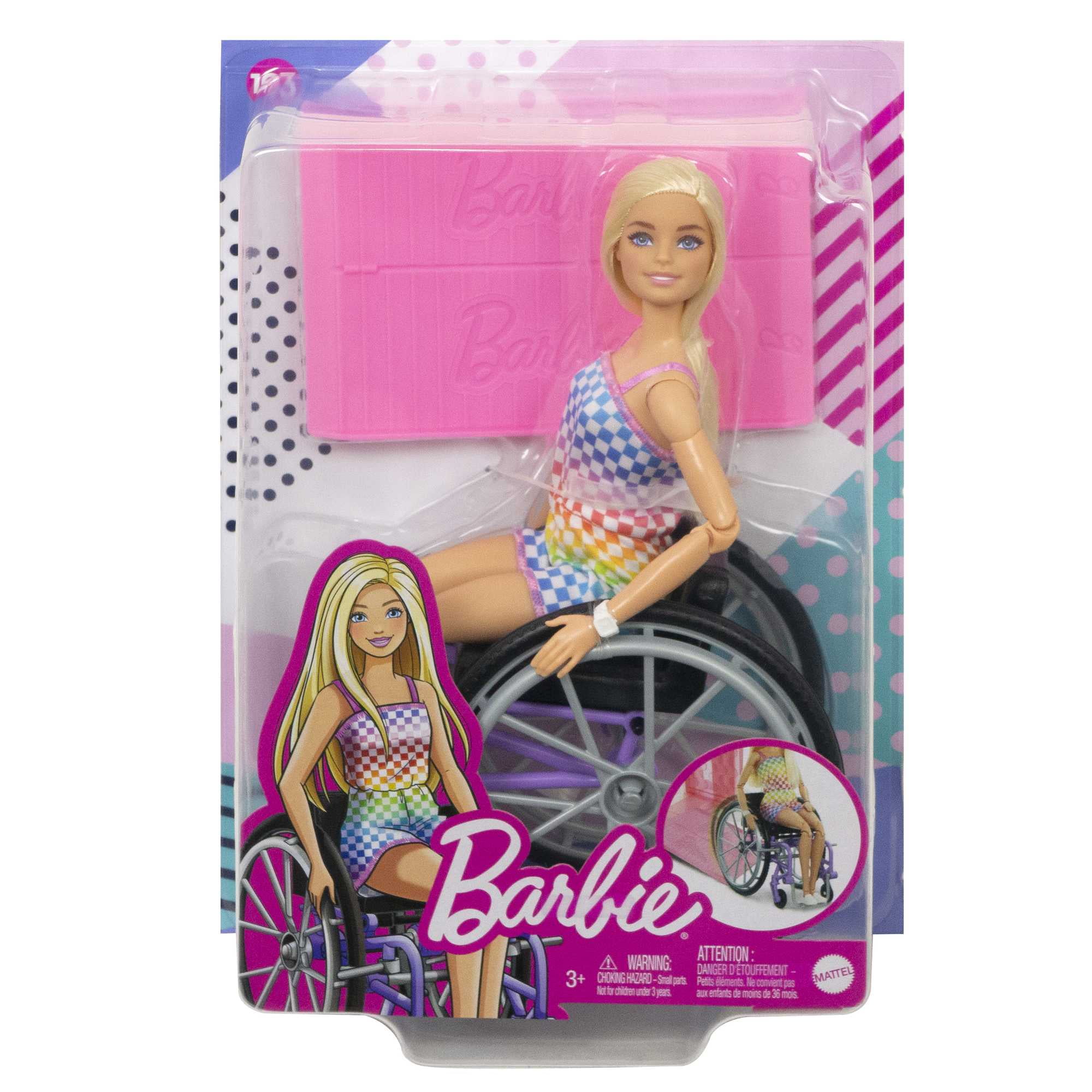 Barbie Fashionistas Doll #194 with Wheelchair & Ramp, Blond Hair, Rainbow Dress & Accessories