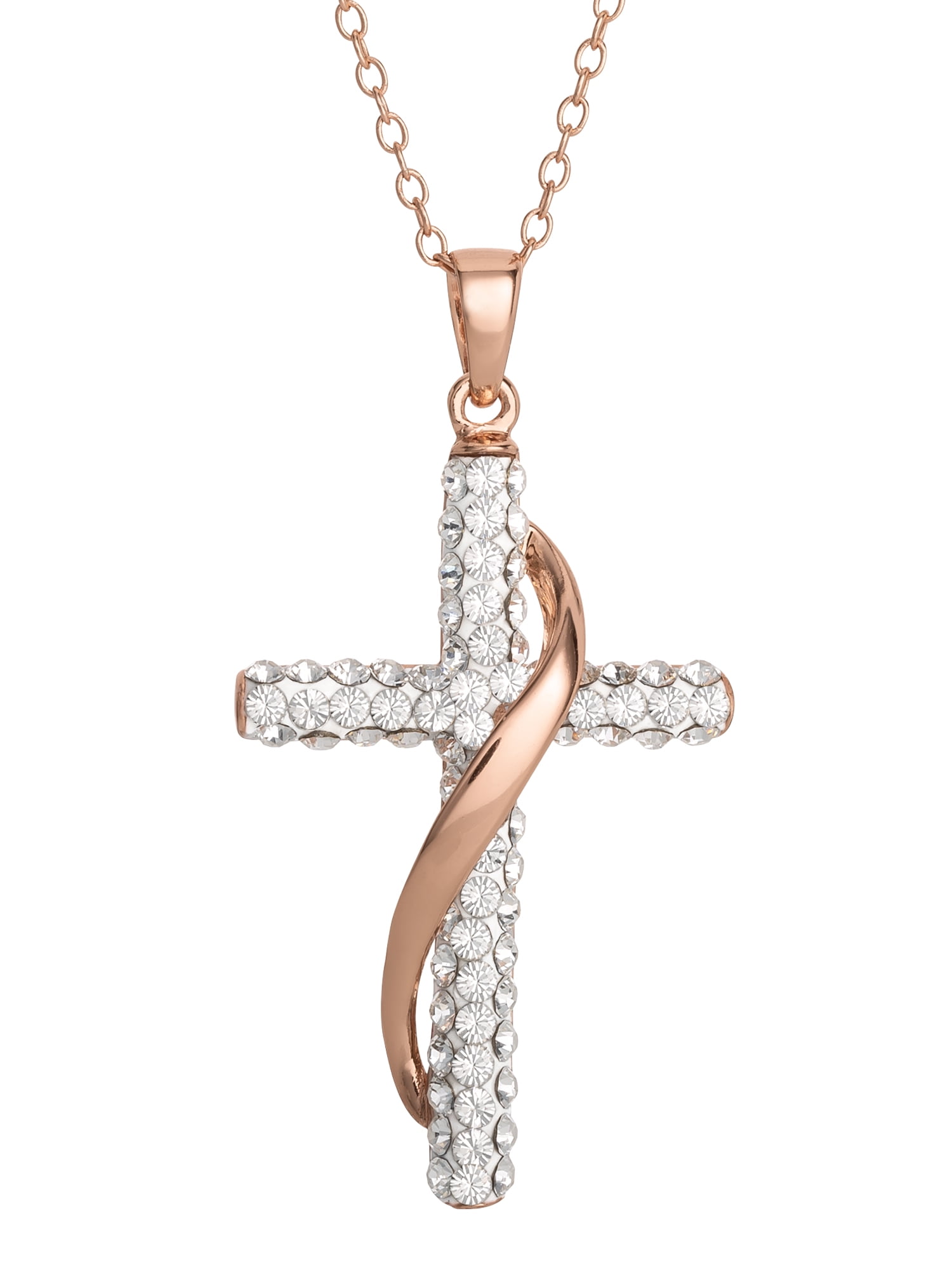 Brilliance Fine Jewelry Women's Sterling Silver 14KT Gold Plated Crystal Cross Pendant Necklace, 18" chain