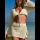 thumbnail image 5 of Traje de Baño de Crochet para Mujer, 2 Piezas, Larga, Top Corto con Lazo Frontal, Minifalda Albaricoque S, 5 of 8