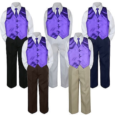 

4pc Purple Barney Grape Vest & Tie Suit Set Baby Boy Toddler Kid Uniform S-7