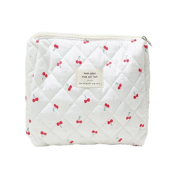 Quilted Makeup Bag for Women Large Travel Cosmetic Organizer Floral Design Stylish Handbag Cute Toiletry Pouch