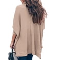 thumbnail image 3 of Powerdelux Women Turtleneck Batwing Sleeve High Low Hem Side Slit Waffle Knit Casual Loose Oversized Sweater Tunic, 3 of 4