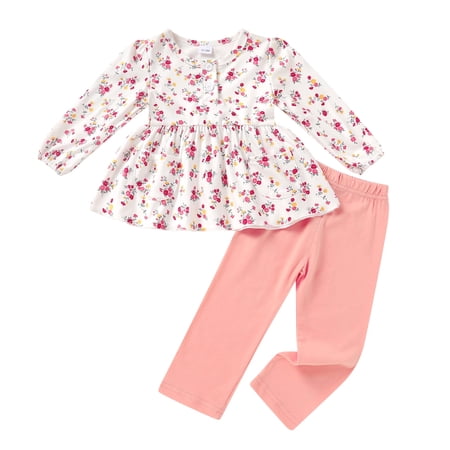 Younger Tree Toddler Girl Clothes Baby Fall Winter Crew Neck Long Sleeve Dress Top Pants 2-piece Set for 3-4T