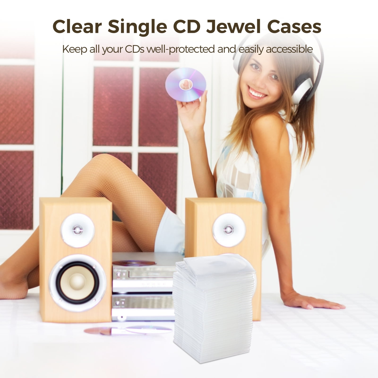 50 Pcs CD Jewel Cases, Clear Single Disc Cases with Transparent Insert Sleeves, Plastic CD DVD Protective Covers, Standard CD Storage Cases for Replacement