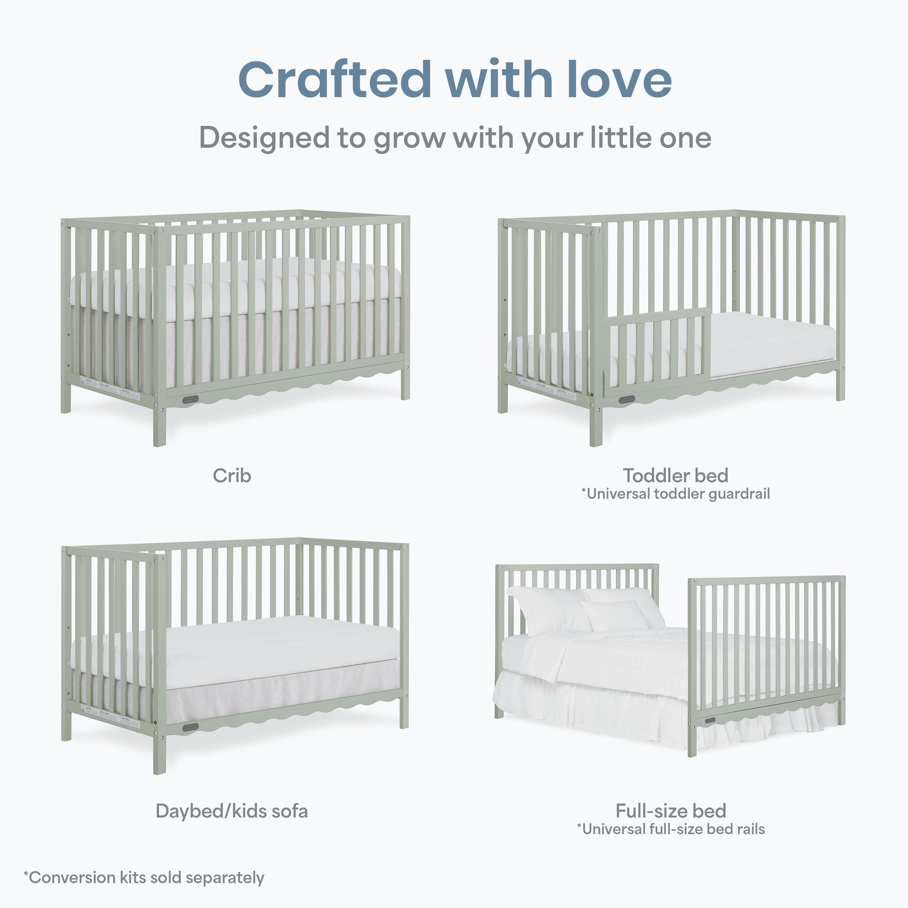Dream On Me Synergy Wave 5-in-1 Convertible Crib, Sage Green