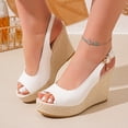 thumbnail image 3 of Platform Wedge Sandals for Women Comfortable Ankle Strap High Heel Wedges Fashion Leather Peep Toe Summer Dress Shoes Beige Size 8, 3 of 7