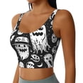thumbnail image 2 of Fotbe Black White Spooky Ghosts Sujetador Deportivo Largo sin Aros para Mujer con Almohadillas y Soporte Medio, Transpirable y Absorbente, Camiseta Tipo Chaleco o Tank Top-Large, 2 of 8
