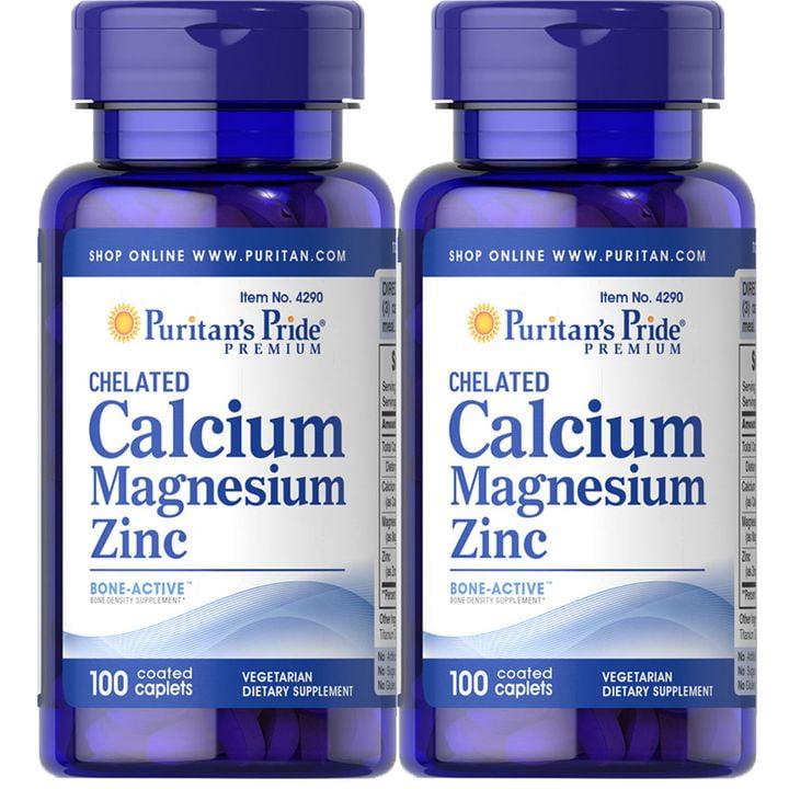 Puritan's Pride Chelated Calcium Magnesium Zinc 100 Caplets (2 PACK