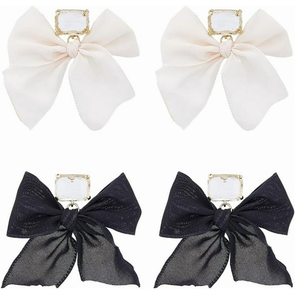 2 Pairs Bowknot Ribbon Earrings Cloth Bow Stud Earrings Bow Tie Dangle Earrings Silk Bow Knot Drop Earrings Square Crystal Earrings Jewelry for Women