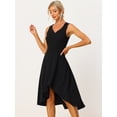 thumbnail image 2 of Vestido de verano Allegra K sin mangas escote en V color sólido alto y bajo hasta la rodilla Negro XS, 2 of 6