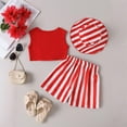 thumbnail image 4 of ZACPNCV Toddler Girls Summer Clothes Short Sleeve Tops and Shorts Set with Hats Cute Kids Outfits Red 5-6 Years, 4 of 9