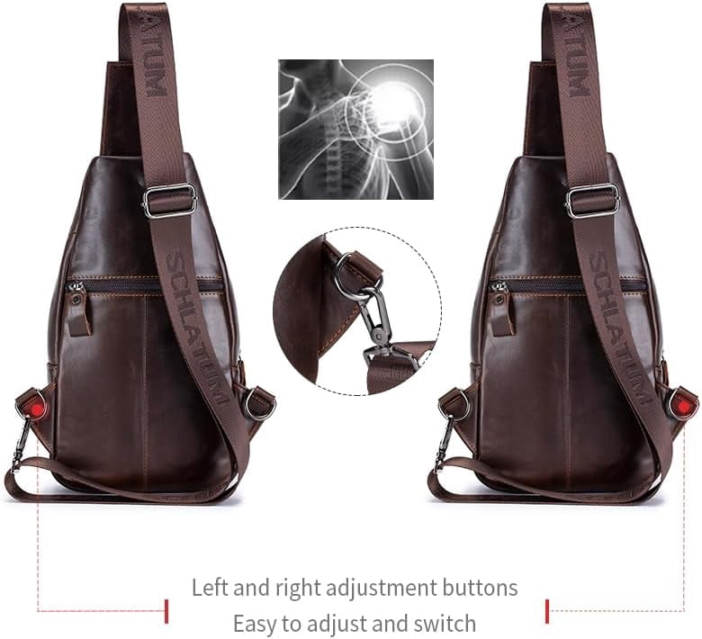 SCHLATUM Genuine Leather Crossbody Sling Bag for Men, Coffee