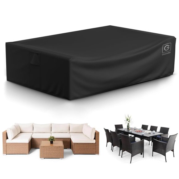 Gasadar Housses pour Meubles de Patio Extérieurs Imperméables, Oxford 500D, Housses de Table de Patio Toutes Saisons pour Ensemble de Meubles d'Extérieur, 110 Pouces L x