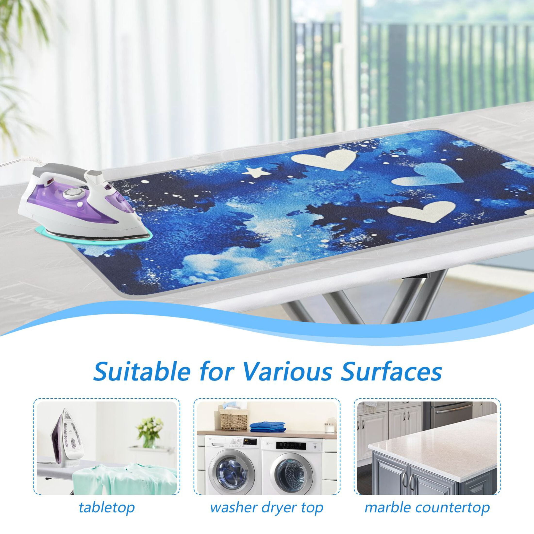 Blue Sky and Love Ironing Mat Blanket for Table Top Travel Portable Ironing Board Pad 47.2x27.6 Inch