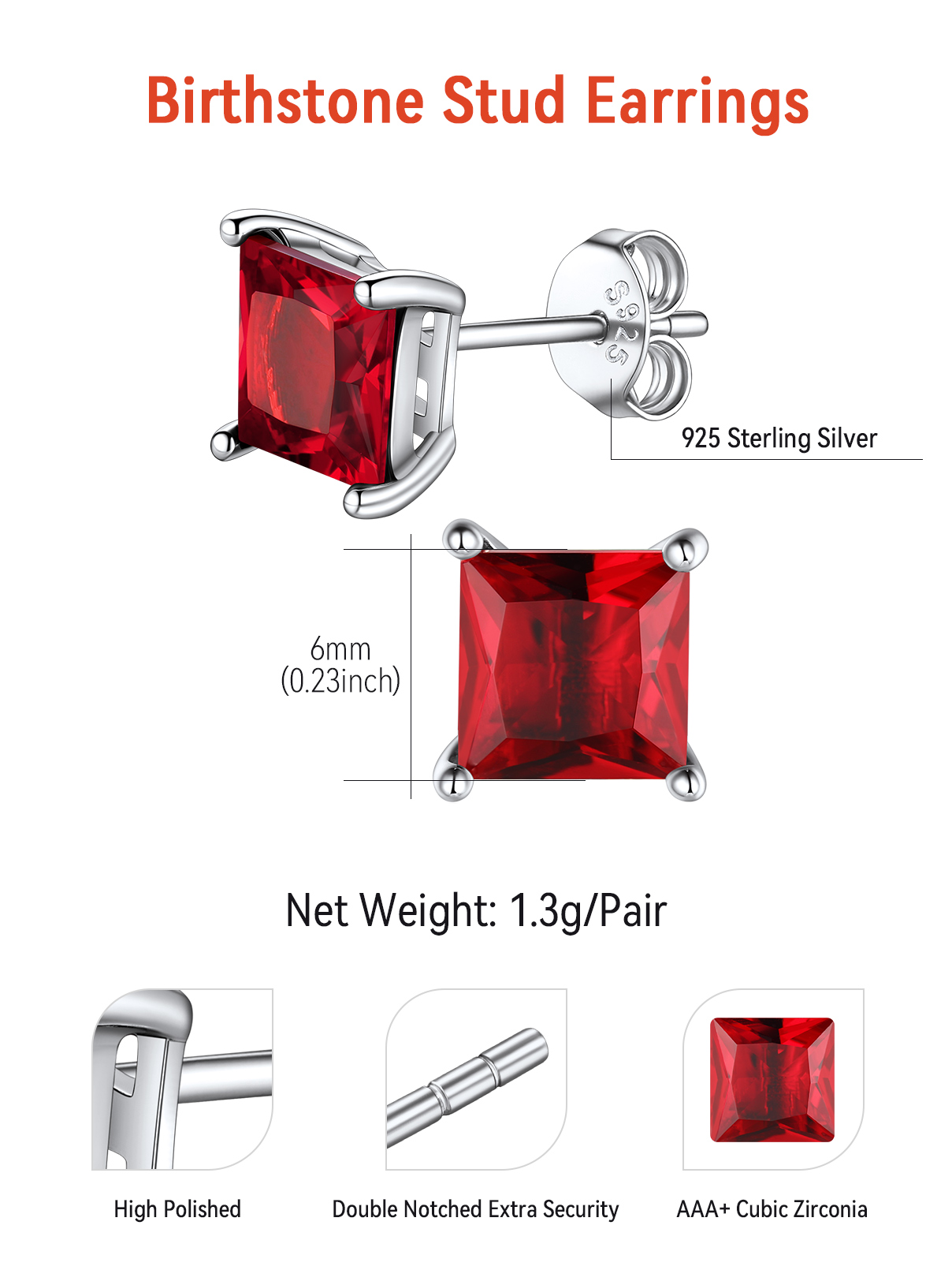 FaithHeart January Birthstone Sterling Silver Stud Earrings photo 4