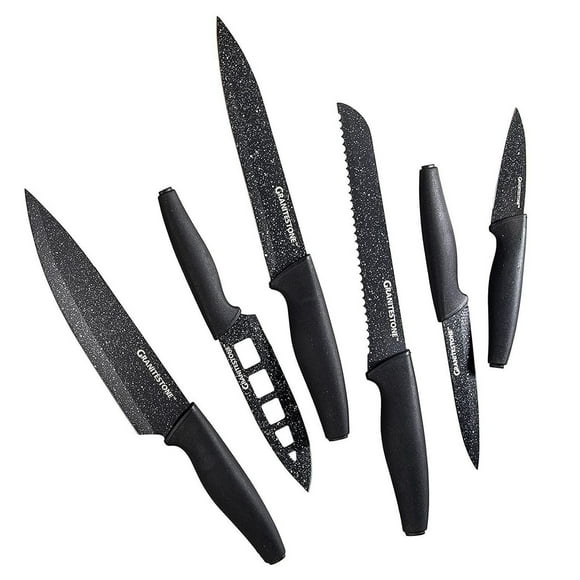 GraniteStone Couteaux NutriBlade Ensemble de couteaux de cuisine à lames tranchantes de rasoir de haute qualité, acier inoxydable trempé avec surface à revêtement minéral antiadhésif, poignée ergonomi