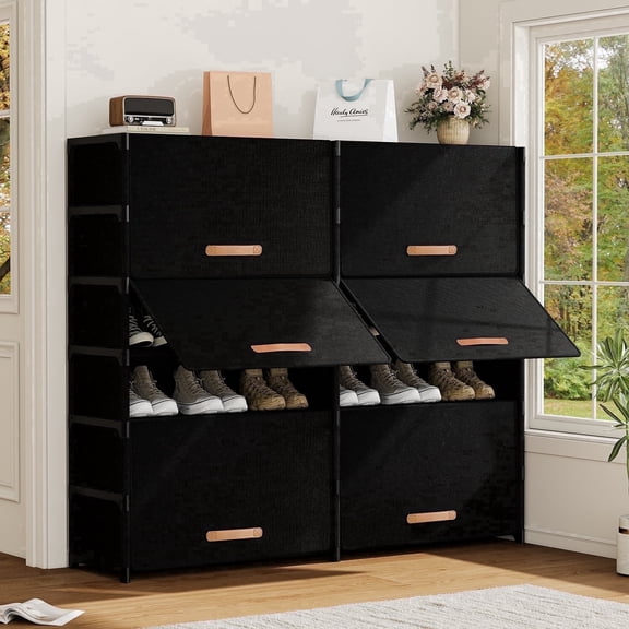 BGTREND 7 Tier Double Shoe Rack with Cover Shoe Stand Holds 42 Pairs Shoe Storage Organizer for Entryway Hallway, Black