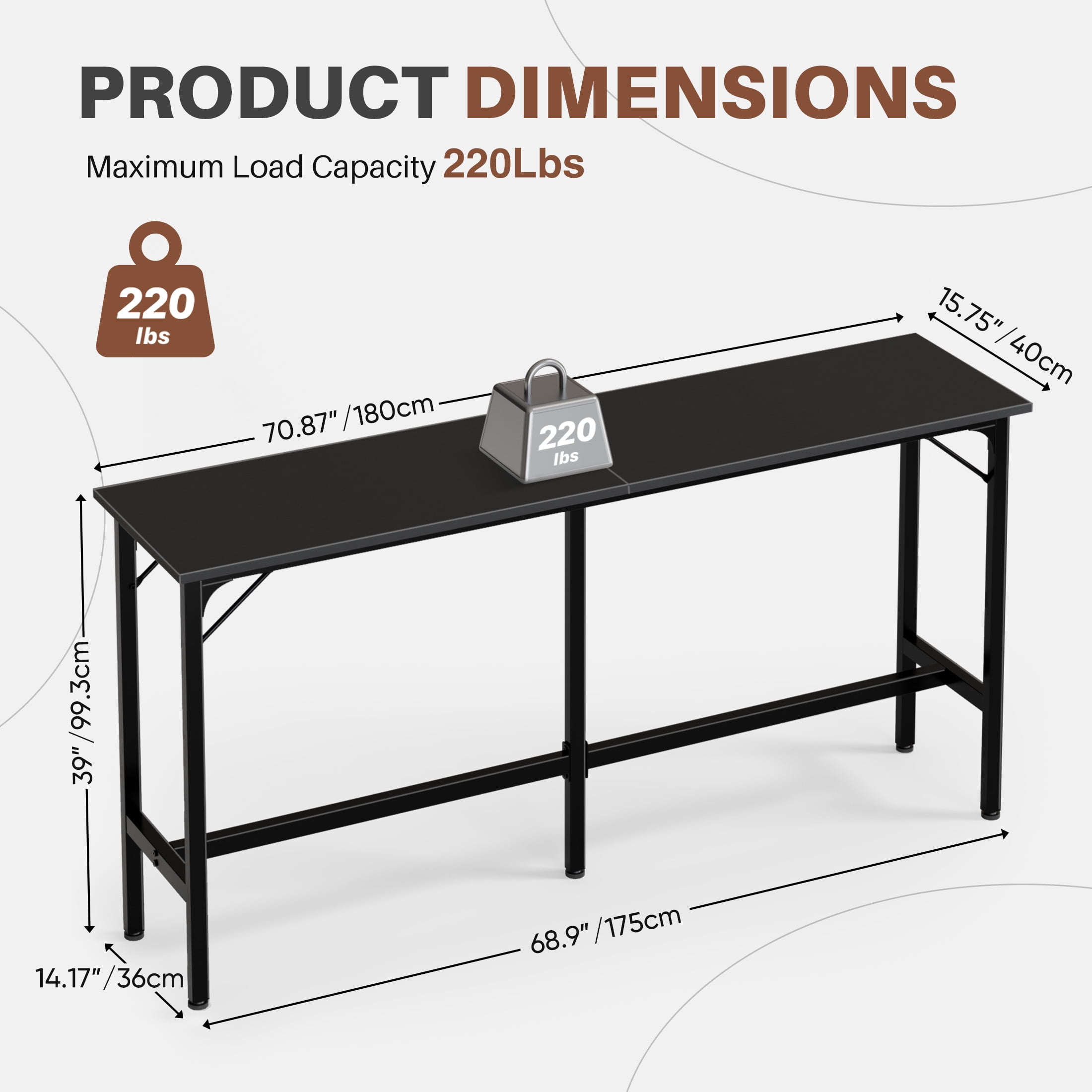EDX 71 Inch Bar Table, Bar Height Pub Table, Counter Height Bar Table, Rectangular High Top Coffee&Dining Table, for household, Black
