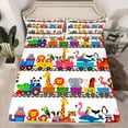 thumbnail image 2 of Homewish Elephant Zebra Giraffe Twin Sheet Sets 3pcs for Preppy Children Teens,Cartoon Train Twin Fitted Sheet Microfiber,Kawaii Jungle Animal Breathable Flat Sheet,Lightweight Room Decor, 2 of 7