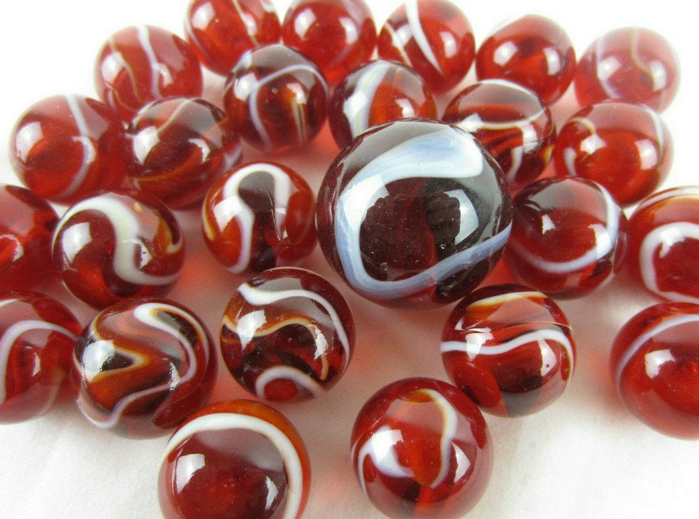 MARBLES 2 POUNDS OF 1 INCH LADYBUG RED & BLACK SWIRLS MEGA MARBLES FREE SHIPPING 