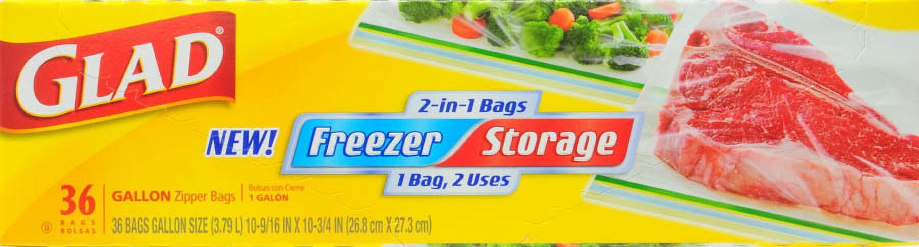 Glad Zipper Bags, 2-in-1, Freezer Storage, Gallon - 36 bags