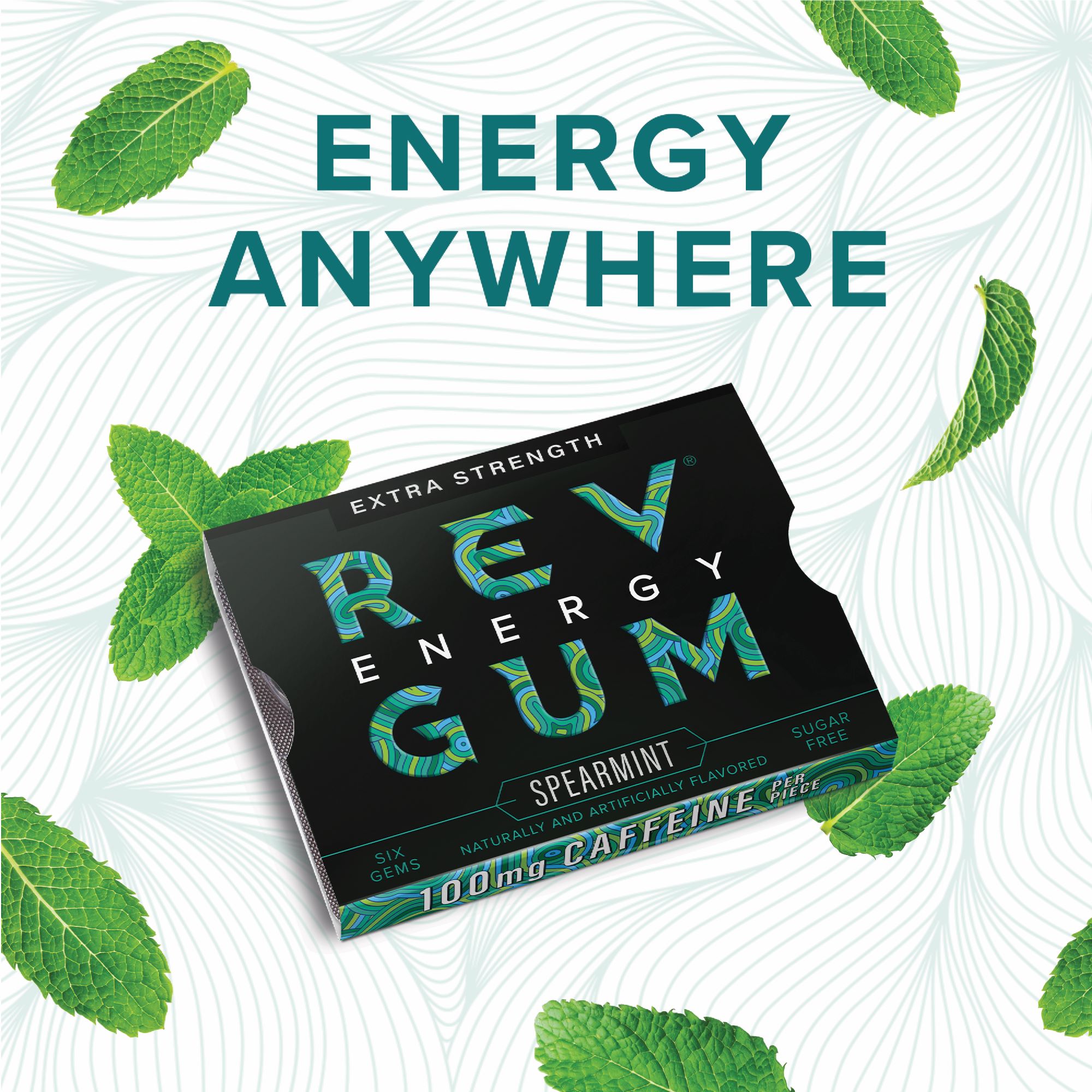 Rev Gum Sugar Free Extra Strength Spearmint Energy Gum, 12 Pks (72 Count)