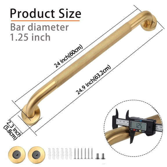 Shower Grab Bar 2 Pack 24 Inch Bathroom 1.25" Diameter 304 Stainless Steel Anti-slip Bars For Bathtubs And Showers Handicap Seniors
