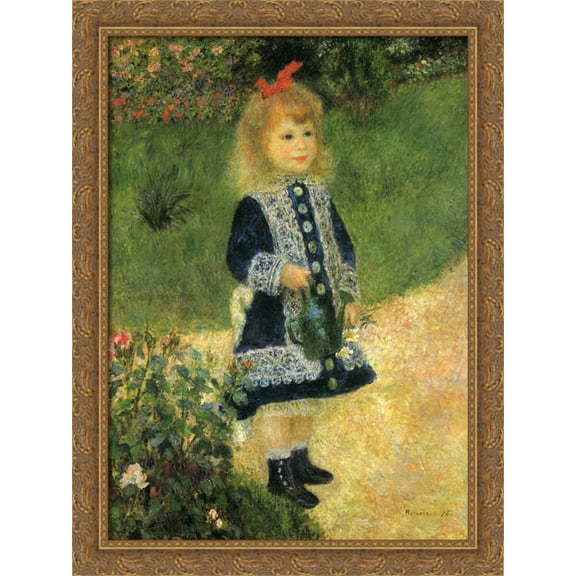 A Girl with a Watering Can 28x38 Large Gold Ornate Wood Framed Canvas Art by Pierre Auguste Renoir