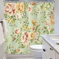 thumbnail image 4 of Retro Flower Shower Curtain for Bathroom Decor 72Wx72H Rustic Floral Blooming Vintage Pink Yellow Peony Rose Green Leaves Plant Art Printed Fabric Polyester Waterproof 12 Pack Plastic Hooks, 4 of 6