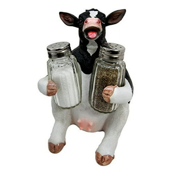 Ebros Farm Grassland Bovine Cattle Cow Moo Moo Salt Pepper Shakers Holder Set