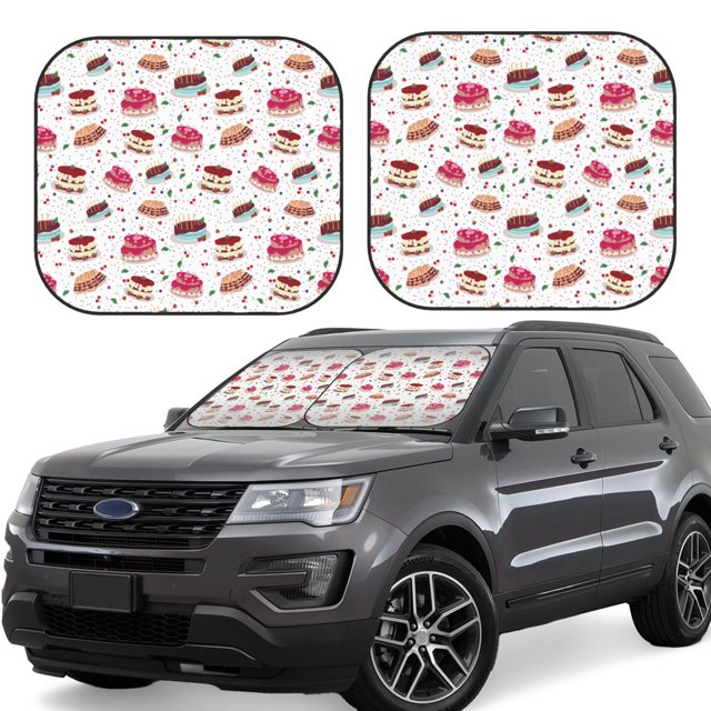 Balery Birthday Cake Parasol para parabrisas de coche de 2 piezas | Parasol plegable para parabrisas delantero de coche para la mayoría de sedanes-Medium