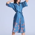thumbnail image 3 of Defitshape Women's Satin Robe Soft Lightweight Printed Short Kimono Summer Midi Short Sleeve V Neck Belted Knee Length Wedding Bridal Bathrobe Royal Blue X-Large, 3 of 4