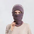 thumbnail image 6 of GRNSHTS Women One Piece Slouchy Fleece Beanie Hats Scarf Mask Warm Winter Knitted Hat Thick Skull Ski Cap (Purple), 6 of 8