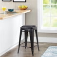 thumbnail image 2 of Leejay Black 24 inch Counter Height Metal Barstool with Vegan Leather Seat, Set of 6, 2 of 6