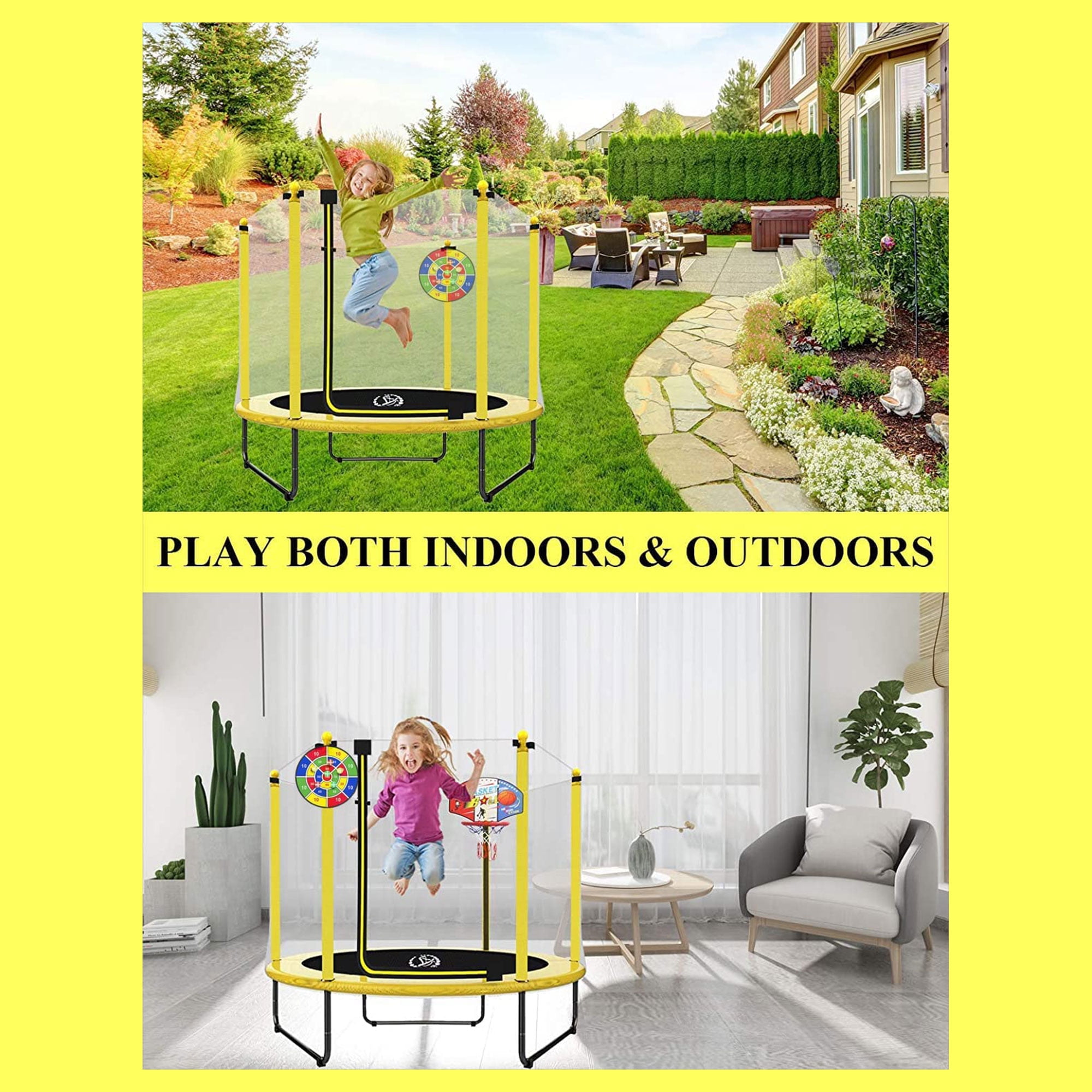LANGXUN Outdoor Kid Mini Trampoline w/ Safety Net and Basketball