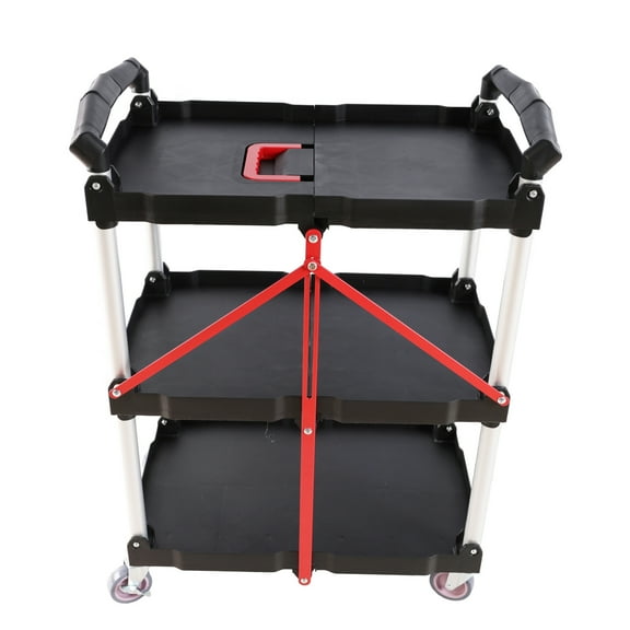 Folding Tool Utility Cart with Wheels, 3-layer Practical Trolley, Storage Cart, Suitable for Family, Garage, Warehouse