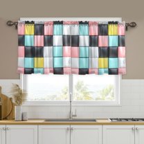 Yayeee Kitchen Curtains Set of 2 Light Filtering 57"x36" Over Sink Window Panels, Gray Checkered Pattern