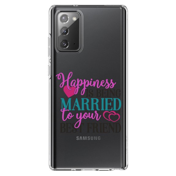 DistinctInk Clear Shockproof Hybrid Case for Samsung Galaxy Note 20 (6.7" Screen) - TPU Bumper Acrylic Back Tempered Glass Screen Protector - Happiness Married to Your Best Friend