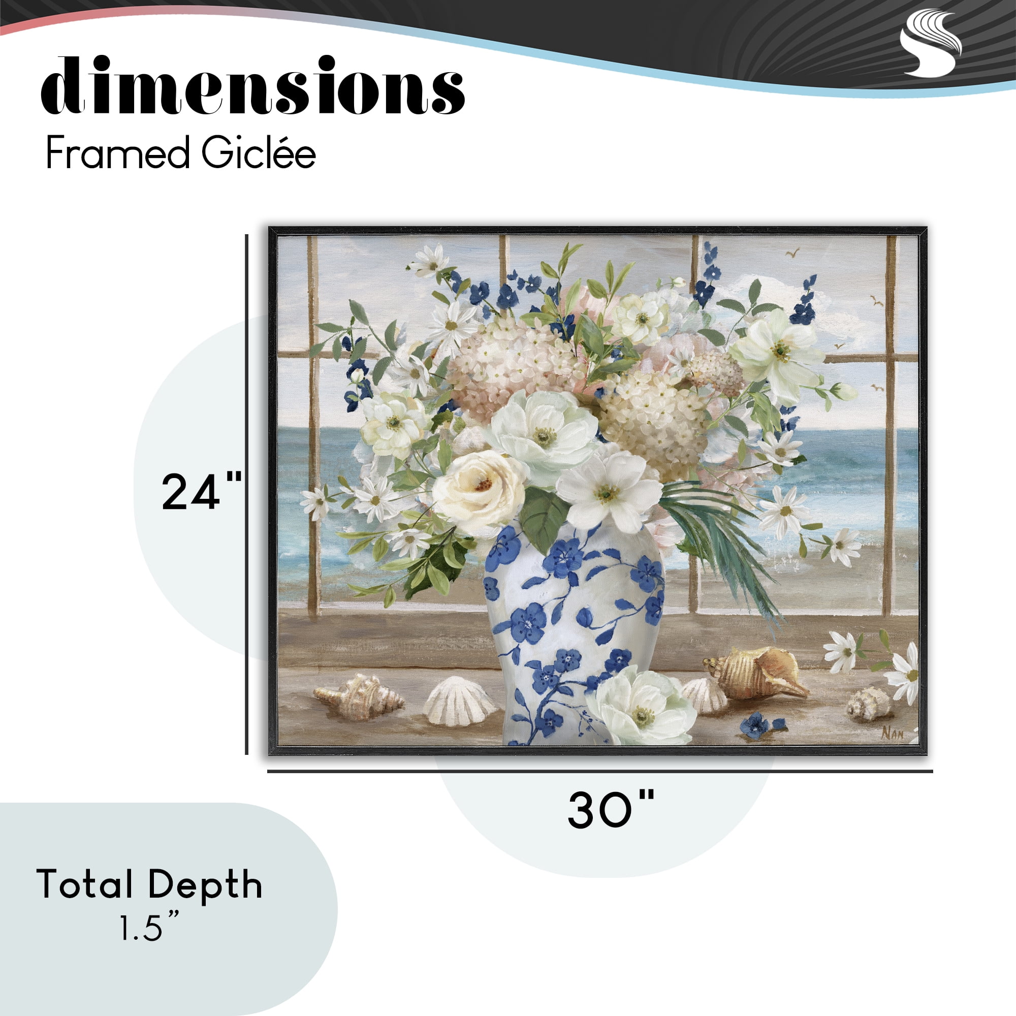 Stupell Industries Seashells & Flowers Windowsill Black Framed Giclee Art, design by Nan