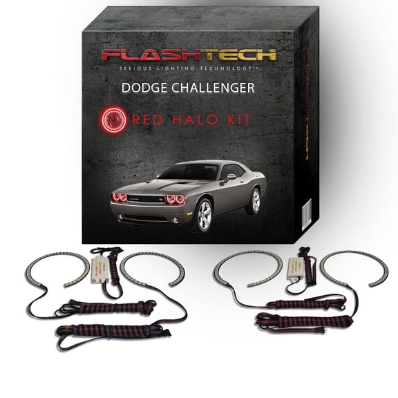 Flashtech Red Angel Eye LED Headlight Halo kit for 2008-2014 Dodge Challenger Headlights