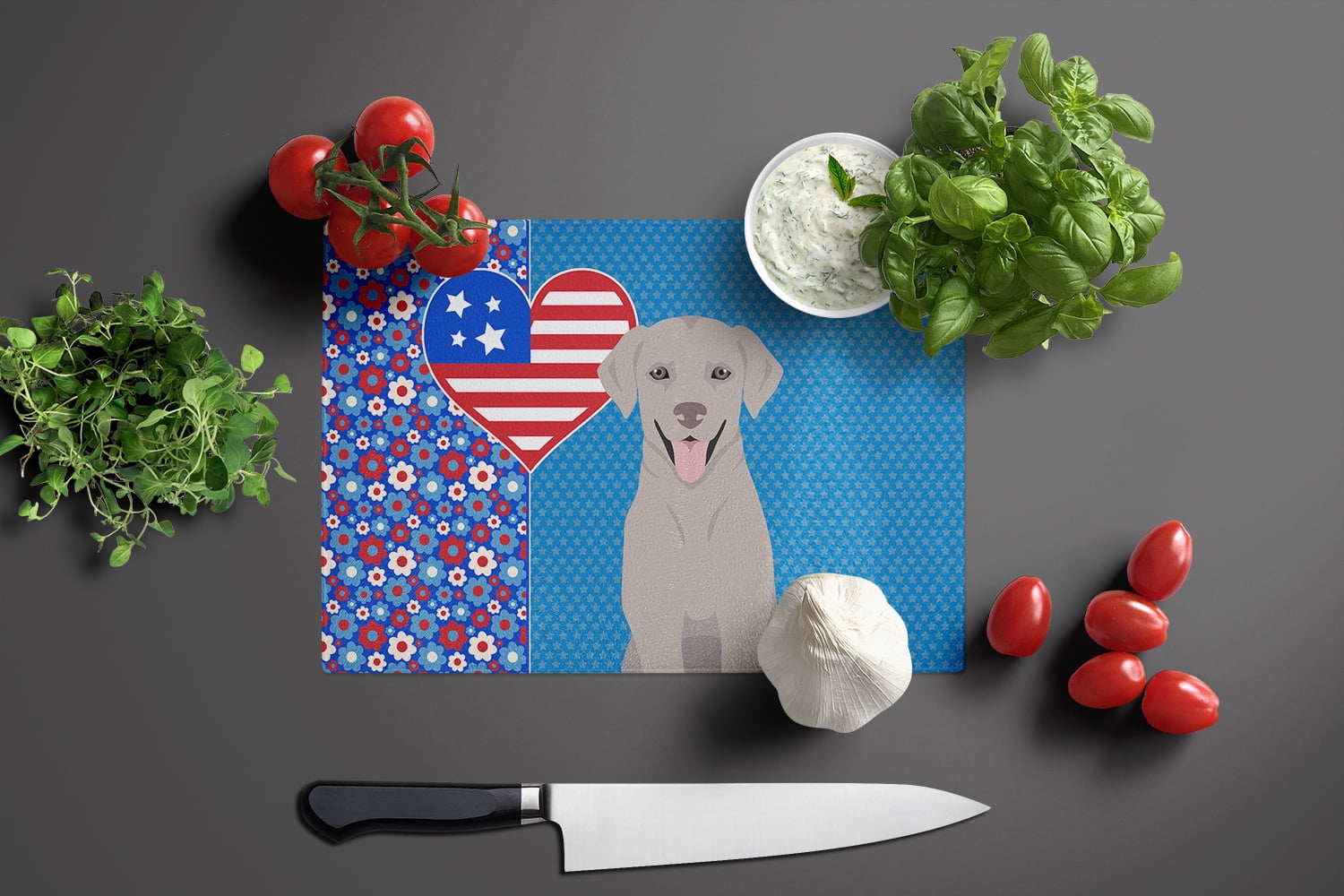 Gray Labrador Retriever Glass Cutting Board Large 12 in x 15 in