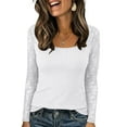 thumbnail image 2 of BLVB Womens Long Sleeve Shirts Scoop Neck Lace Going out Tops Slim Fit Rib Knit Basic Tee Casual Blouses Spring Fall Fashion Outfits, 2 of 7