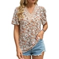thumbnail image 1 of FJUCHAI Chemises Imprimées pour Femmes Été Décontracté Col Rond Manches Courtes Blouses Mignonnes Florales Tops Amples, 1 of 7